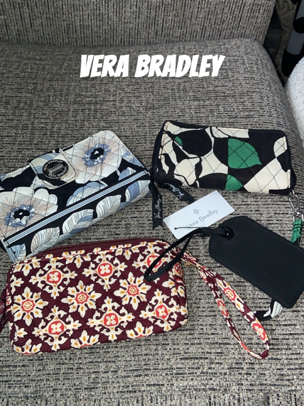 Vera Bradley Set of Three Wristlet Wallets - Black, White, Green, Burgundy